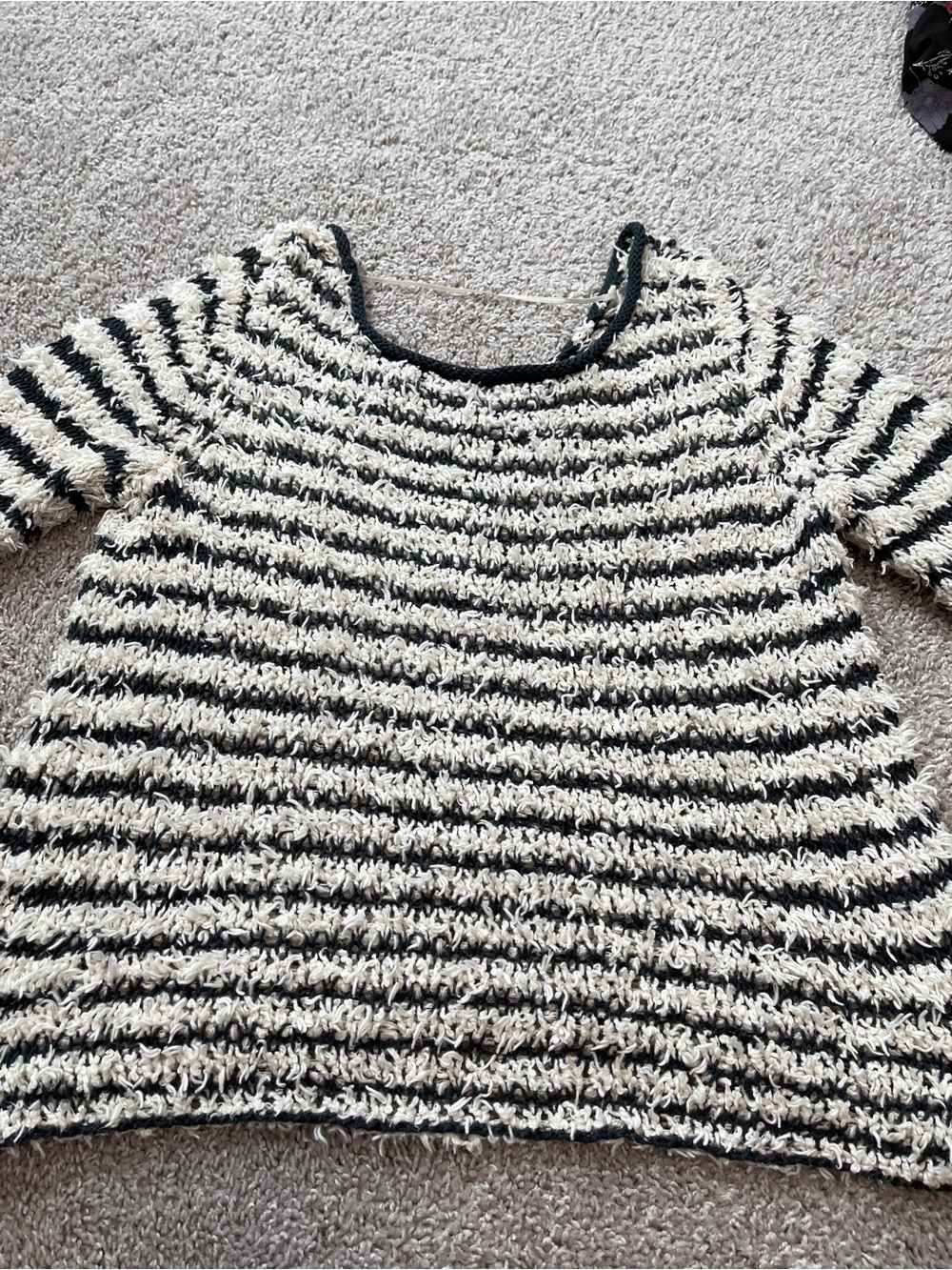Free People Black and White Downey Striped Fuzzy Knit Pullover Size L - Picture 7 of 7